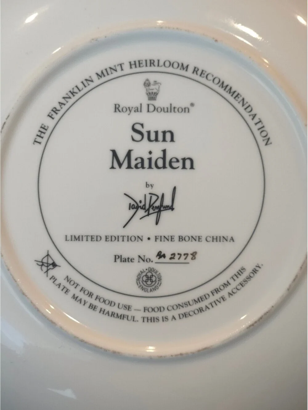 Royal Doulton Sun Maiden Limited Edition Fine Bone China Decorative Plate
